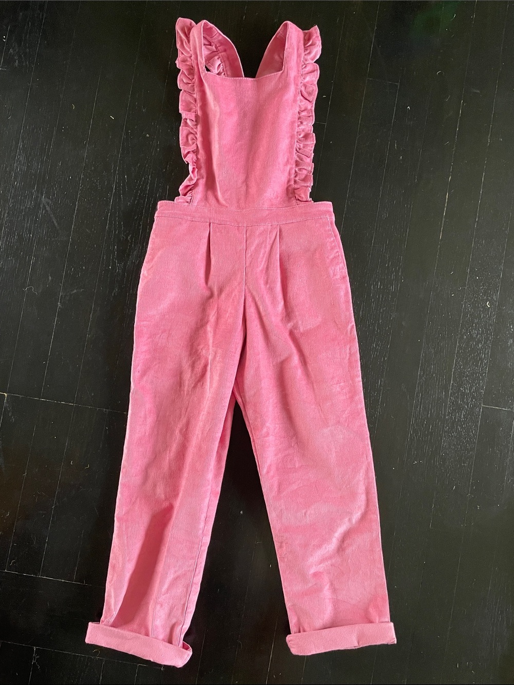 Olivier London Girls Pink Ruffle-Strap Corduroy Overalls / Jumpsuit Never Worn!